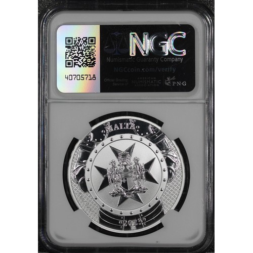 312 - Malta 2023 silver 5 Euros, Joint Top Pop NGC MS70. A private issue struck in 1oz fine silver by the ... 