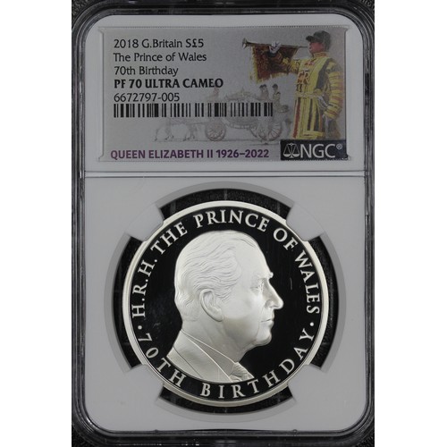 251 - NGC PF70 Ultra Cameo 2018 silver proof £5 coin, Elizabeth II. Struck to commemorate the 70th Birthda... 