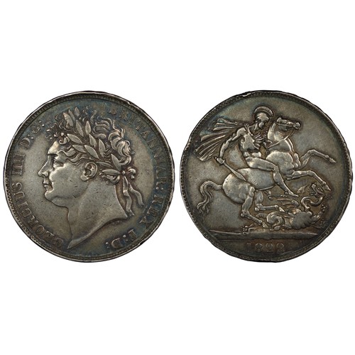 143 - 1822 Crown, George IV. Edge TERTIO. A few edge knocks to reverse. Toned, Fine/gFine. [ESC 252, Bull ... 