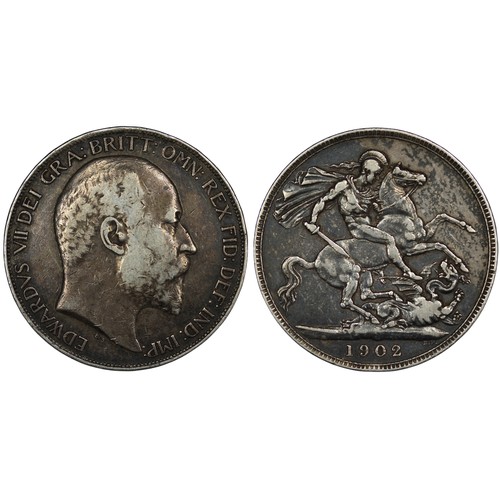 148 - 1902 Crown, Edward VII. Obv. bare head right, Rev. St. George & the Dragon. Fine/gFine. [ESC 361... 