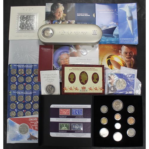 322 - An assortment of UK & world coins, sets and stamps to include 2000 Time Capsule coin set, New Ze... 