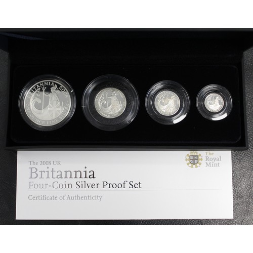 291 - 2008 Silver proof Britannia 4-coin set, Elizabeth II. Special reverse design by John Bergdahl. Occas... 