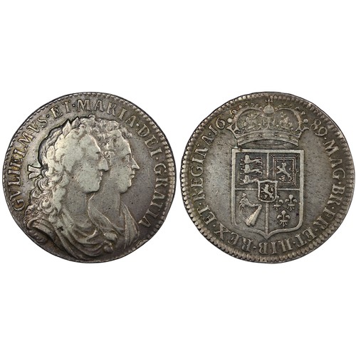 113 - 1689 Halfcrown, William & Mary. Edge PRIMO. First bust, first shield. No frosting, with pearls. ... 