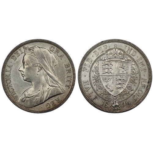 122 - 1896 Halfcrown, Victoria. Obv. old veiled head, Rev. spade-shaped shield within collar of the Garter... 