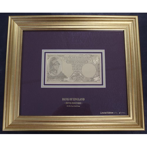 4 - A framed fine-gold £5 Banknote in the style of B277 with cashier L.K. O'Brien. Limited edition numbe... 