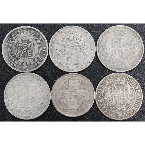 134 - Assorted silver coins (6) comprising 1885 florin and halfcrowns dated 1816, 1825, 1844, 1886 & 1... 