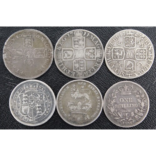 77 - Shillings (6), comprising 1696, 1711, 1723 SSC, 1819, 1826 & 1836. Mixed grades, Fair to Fine.