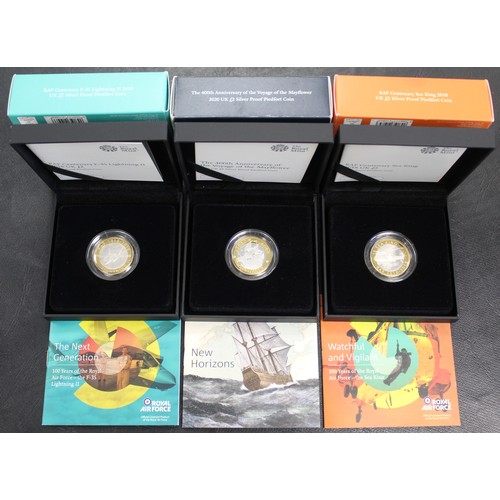 209 - Silver proof piedfort £2 coins (3) comprising 2018 RAF Lightning, 2018 RAF Sea King & 2020 400th... 