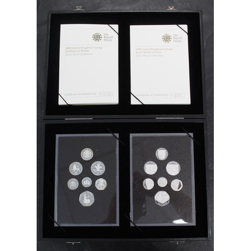 264 - 2008 Silver proof Emblems of Britain and Shield of Arms year sets in dual presentation box with info... 