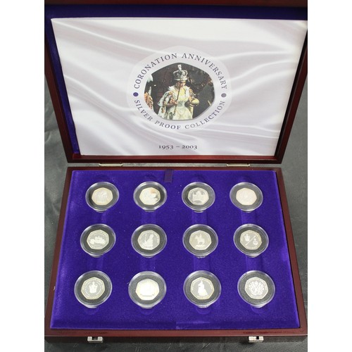 213 - 1953-2003 Channel Islands Coronation Jubilee 12-coin 50p silver proof set. Comprising four issues ea... 