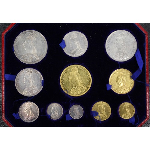 166 - 1887 Queen Victoria specimen 11-coin Jubilee Head specimen set comprising gold five pounds to threep... 