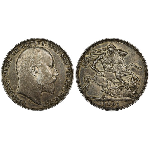 147 - 1902 Crown, Edward VII. Obv. bare head right, Rev. St. George & the Dragon. VF, deeply toned. [E... 