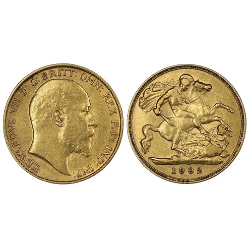 179 - 1902 Half sovereign, Edward VII. Reverse A with no B.P. in exergue. gVF/VF. [Marsh 505, S.3674A]... 