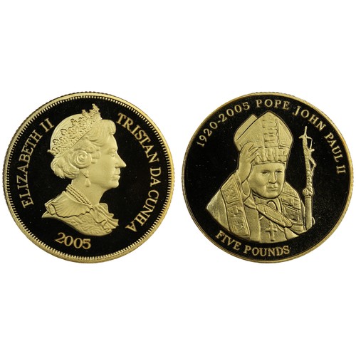 201 - Tristan da Cunha 2005 gold proof £5 commemorating the life of Pope John Paul II. Struck in 9ct gold ... 