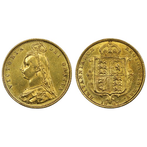 166 - 1887 Queen Victoria specimen 11-coin Jubilee Head specimen set comprising gold five pounds to threep... 