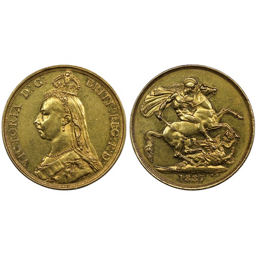 166 - 1887 Queen Victoria specimen 11-coin Jubilee Head specimen set comprising gold five pounds to threep... 