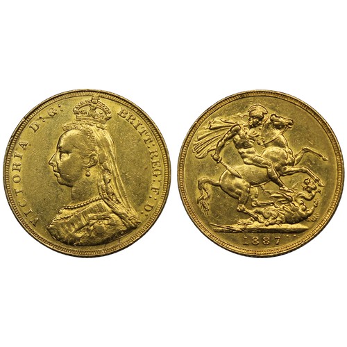 166 - 1887 Queen Victoria specimen 11-coin Jubilee Head specimen set comprising gold five pounds to threep... 