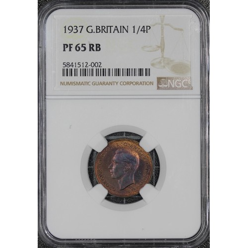 21 - 1937 Proof farthing, NGC PF65 RB. George VI. Multi-colour obverse toning, a choice example. [Freeman... 