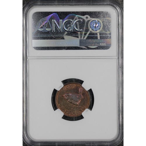 21 - 1937 Proof farthing, NGC PF65 RB. George VI. Multi-colour obverse toning, a choice example. [Freeman... 