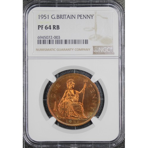 38 - 1951 Proof penny, NGC PF64 RB, George VI. Originally part of the Festival of Britain proof set. UNC/... 