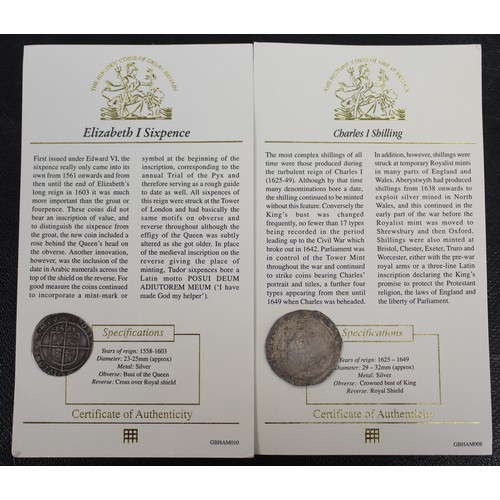 18 - A pair of hammered coins with Westminster COA's comprising Elizabeth I 1581 sixpence (mm. Latin cros... 