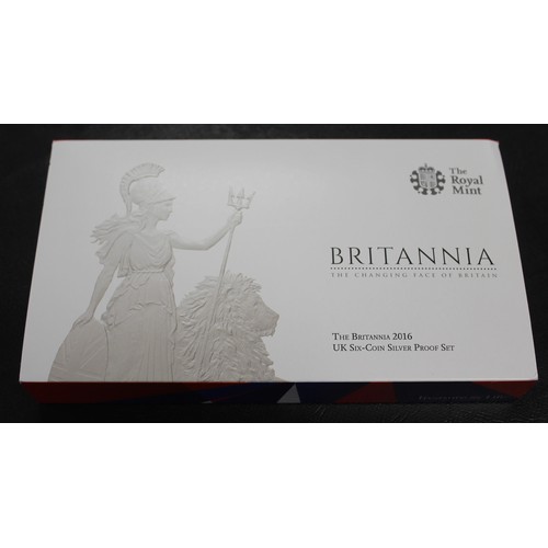 325 - 2016 Silver proof Britannia 6-coin set, Elizabeth II. All as struck with special reverse design by S... 