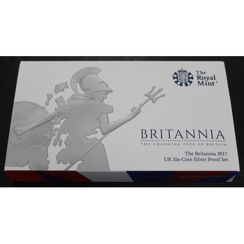 326 - 2017 Silver proof Britannia 6-coin set, Elizabeth II. Light toning to smaller denominations otherwis... 