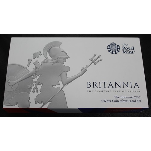 327 - 2017 Silver proof Britannia 6-coin set, Elizabeth II. Light toning to smaller denominations otherwis... 