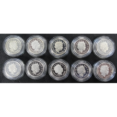 251 - Silver piedfort proof £1 coins (10) comprising 2003, 2004 (2), 2005 (2), 2006 (2), 2007 (2) and 2008... 