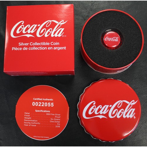 352 - Coca-Cola 2018 Fiji $1 presented in branded presentation tin with COA (#22055) and outer box. As str... 