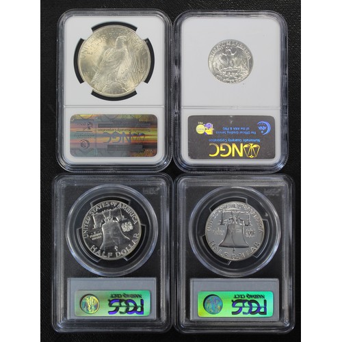 362 - USA, a selection of silver & silver proof coins (4) to include 1922 Peace dollar (NGC MS63), 196... 