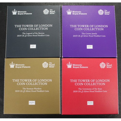 274 - 2019 Silver proof piedfort £5 Tower of London coin collection. The series comprises parts of the his... 