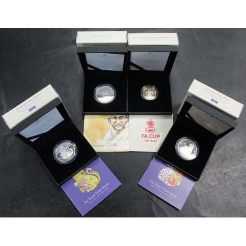 345 - A selection of silver proof coins (4) comprising 2021 Mahatma Gandhi 1oz £2, 2022 Lion of England Tu... 