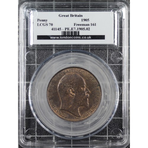 74 - 1905 Penny, CGS 70, Edward VII. Heavy mottled toning though only minor rubs to the highest points. g... 