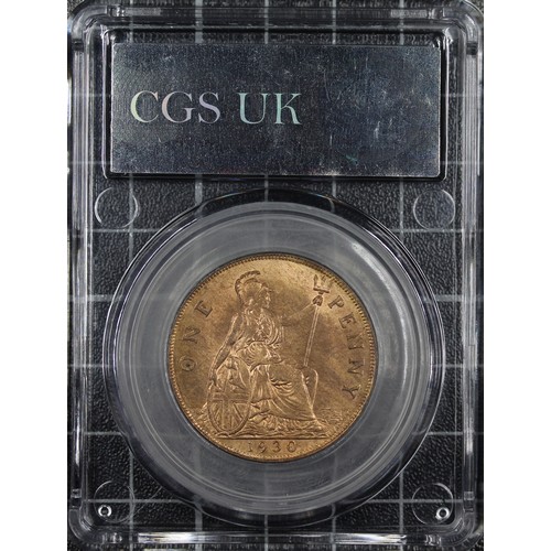 80 - 1930 Penny, CGS 78, George V. Vibrant example with gentle streaky tone. Much eye-appeal. UNC. [Freem... 