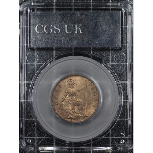 62 - 1903 Half Penny, CGS 80, Edward VII. A beautiful example underlying lustre and some mint colour. UNC... 