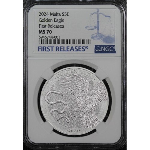 354 - Malta, 2024 silver 5 Euro, NGC MS70. A private issue struck in 1oz fine silver by the Germania Mint ... 