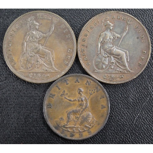 63 - Pennies and half penny (3) comprising 1841 penny, 1858 penny & 1799 half penny. The first EF or ... 