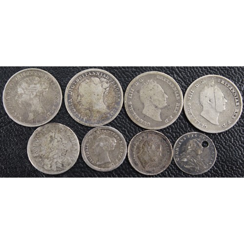 85 - Assorted silver smalls and Maundy oddments (8) comprising 1836 groat (2), 1886 threepence (2), 16X7 ... 