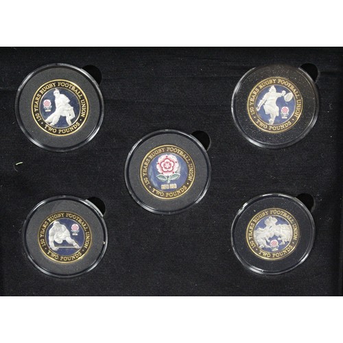 257 - Jersey 2021 silver proof 150th Anniversary of the Rugby Football Union (RFU) £2 coin set. Colour fin... 