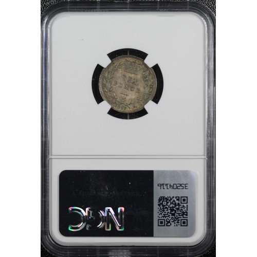 96 - 1887 Sixpence, NGC MS65, Victoria. O. third young head left, R. crowned mark of value. Richly toned ... 