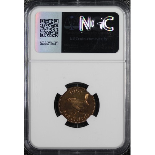 58 - 1953 Proof farthing, NGC PF65 RB, Elizabeth II. The rarest of the die pairings (2+A) and amongst the... 