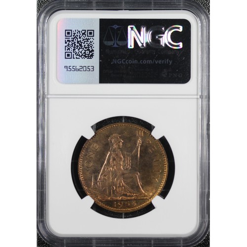 83 - 1953 Proof penny, NGC PF64 RB, Elizabeth II. Streaky, almost mottled toning with occasional flashes ... 