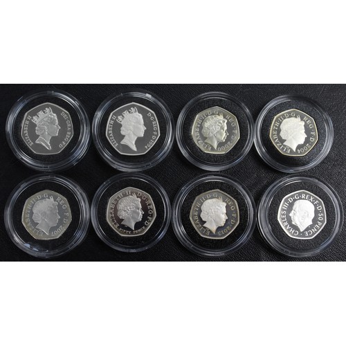 260 - Silver proof piedfort 50p coins (8) comprising 1993-1993 Dual Date EEC, 1994 D-Day 50th Anniversary,... 