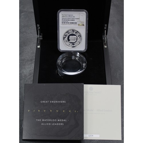 348 - NGC PF69 Ultra Cameo 2024 Silver proof 2oz £5 featuring the Benedetto Pistrucci Waterloo Medal - All... 