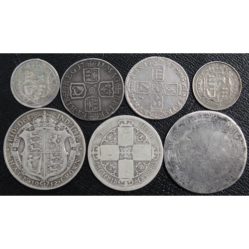 107 - A selection of pre-1920 silver coins (7) to include 1697 shilling & 1711 shilling. Generally poo... 