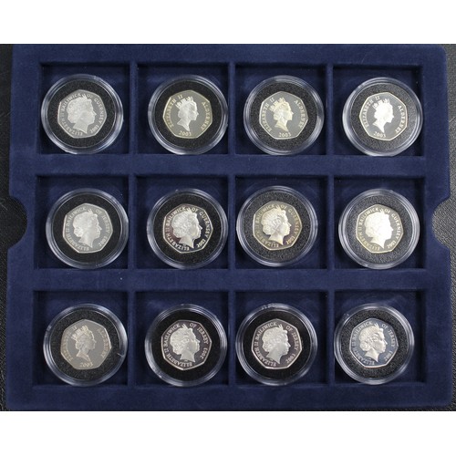 283 - 2003 Channel Islands Coronation Jubilee 12-coin 50p silver proof set. Comprising four issues each fr... 