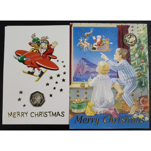 416 - Gibraltar 1996 & 1997 Santa's Plane & Santa's Sleigh Christmas 50p coins with diamond finish... 