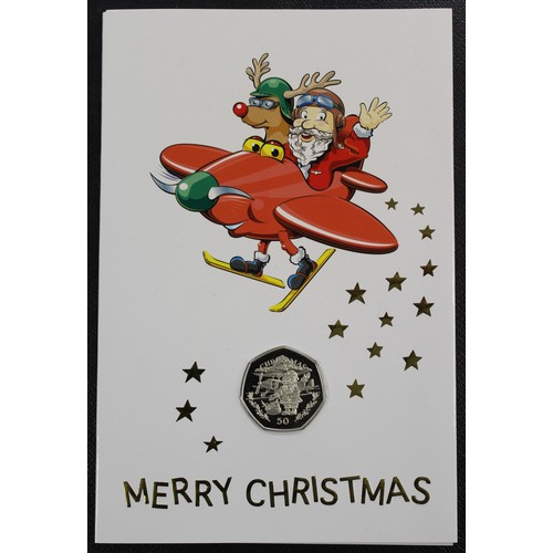 417 - Gibraltar 1996 Santa's Plane Christmas 50p coins with diamond finish on original card. No COA.