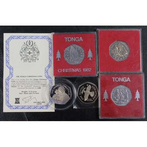 426 - Tonga Christmas One Pa'anga coins (5) comprising 1982, 1983, 1984, 1985 & 1986. All cased/capsul... 